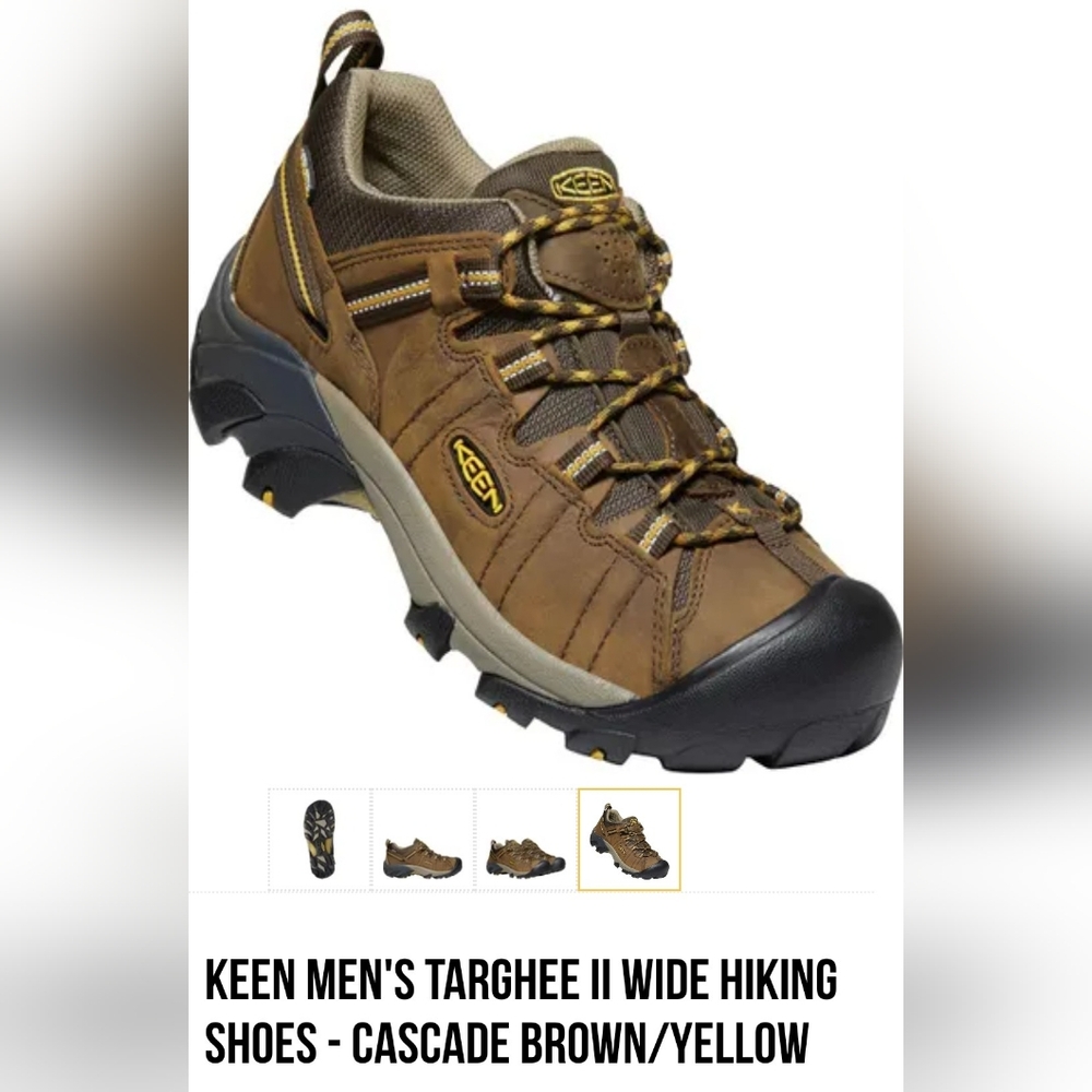 Keen Men's Targhee II Wide Waterproof Hiking Shoes 8 Wide Cascade Brown/Yellow
